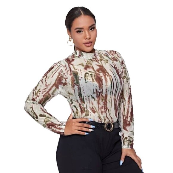 Y2K Mesh Fairygrunge Abstract Floral Camouflage Long sleeve Top M - Picture 3 of 16